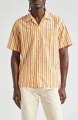 Drake's Block Stripe Cotton Camp Shirt at Nordstrom