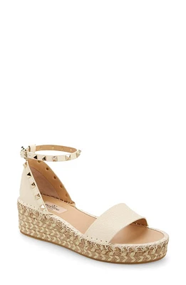 Valentino Garavani Rockstud Espadrille Platform Wedge Sandal Light Ivory/Naturale at Nordstrom,