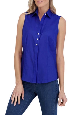 Foxcroft Taylor Sleeveless Linen Blend Button-Up Shirt at Nordstrom,