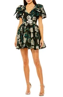 Mac Duggal Accent Bow Puff Sleeve Brocade Cocktail Minidress Emerald at Nordstrom,