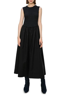 MELLODAY Sleeveless Mixed Media Maxi Dress in Black at Nordstrom, Size Large