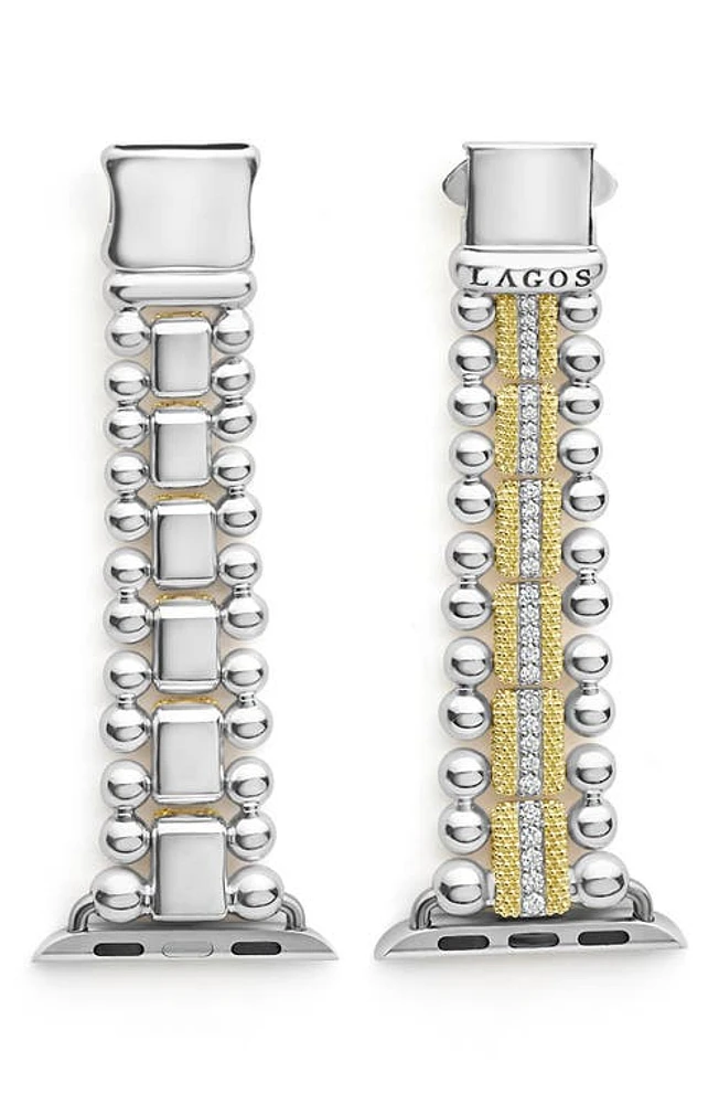 LAGOS Smart Caviar Diamond Luxe Apple Watch Watchband in Gold/Silver at Nordstrom, Size 7