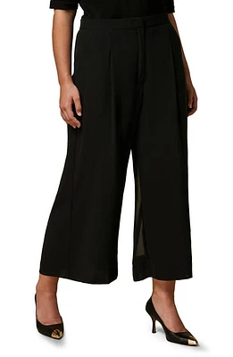 Marina Rinaldi Pleated Crop Georgette Crepe Wide Leg Trousers in Black at Nordstrom, Size 16W