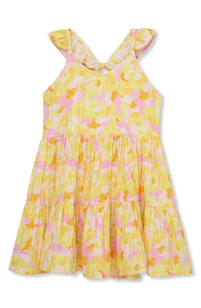 Peek Aren'T You Curious Kids' Floral Metallic Stripe Dress Yellow Print at Nordstrom,