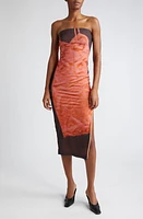 Miaou Lila Trompe l'Oeil Strapless Mesh Midi Dress in Crimson at Nordstrom, Size Large