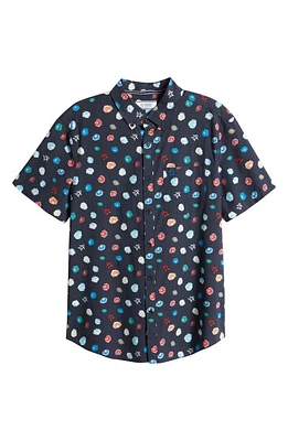 Original Penguin Floral Short Sleeve Stretch Button-Down Shirt Dark Sapphire at Nordstrom