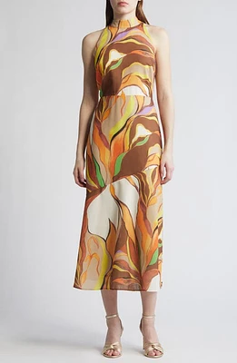 Sam Edelman Painted Palm Mock Neck Midi Dress Natural Multi at Nordstrom,