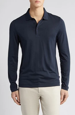 BOSS Pleins Long Sleeve Polo Dark Blue at Nordstrom,