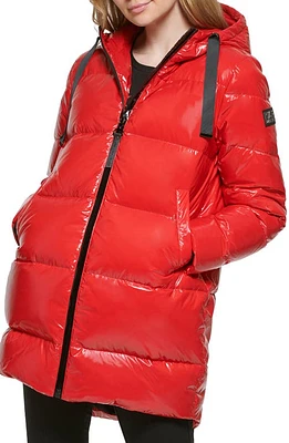 Karl Lagerfeld Paris Cocoon Water Resistant Down & Polyester Fill Puffer Jacket in Scarlet at Nordstrom, Size Large