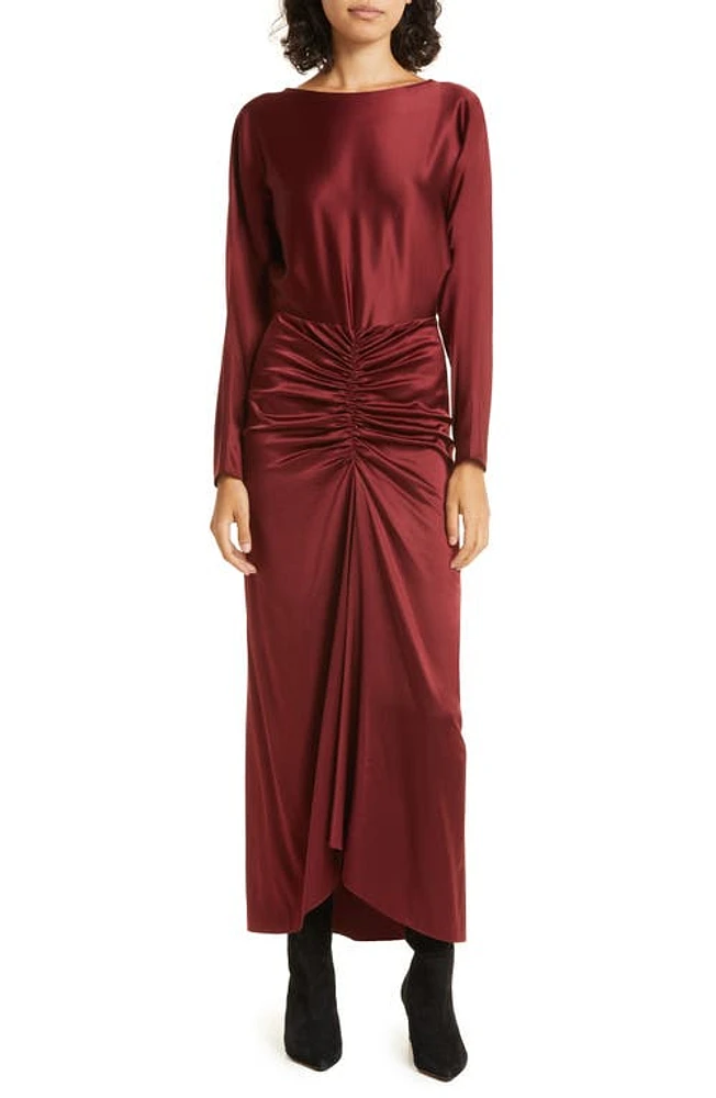 Veronica Beard Sabri Long Sleeve Stretch Silk Dress Maroon at Nordstrom,