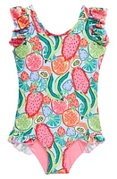 Boardies Kids' Ice Slice Ruffles One-Piece Swimsuit Blue/Green/Pink Multi at Nordstrom, Y