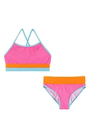 Andy & Evan Kids' Rib Colorblock Two-Piece Swimsuit in Pink at Nordstrom, Size 16Y