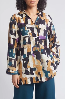 Masai Copenhagen Herdis Abstract Print Popover Top Dijon at Nordstrom,