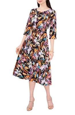 Chaus Floral Tie Waist A-Line Dress Black/Multi at Nordstrom,