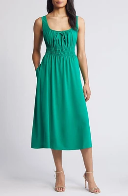 Connected Apparel Shirred Waist Midi Dress Green at Nordstrom,