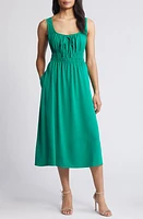 Connected Apparel Shirred Waist Midi Dress Green at Nordstrom,