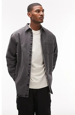 Topman Oversize Denim Button-Up Shirt in Washed Black at Nordstrom, Size X-Small