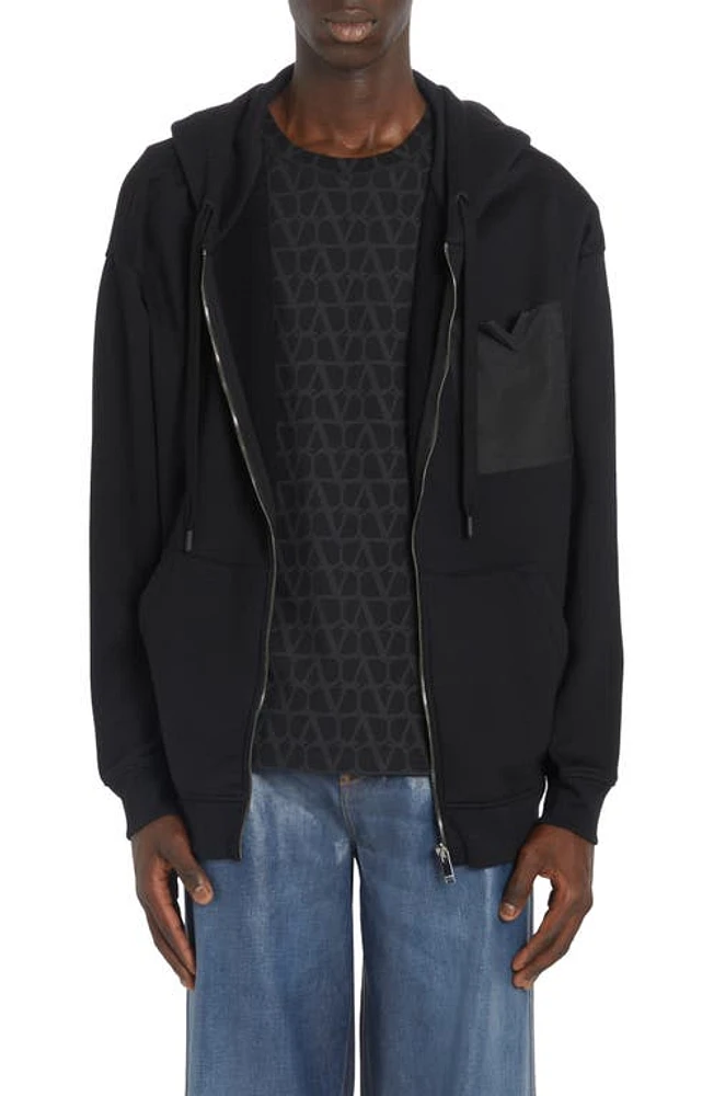 Valentino Logo Detail Jersey Zip Hoodie Nero at Nordstrom,