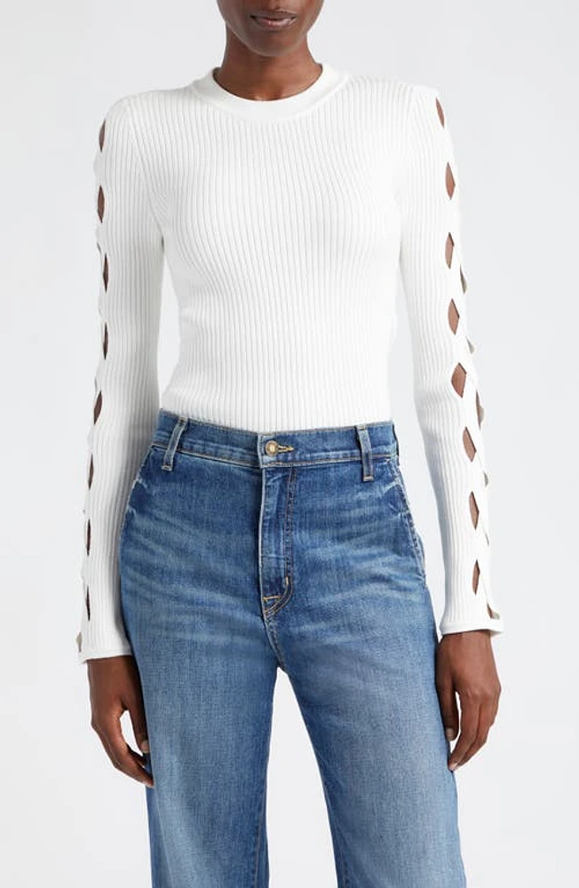 Ramy Brook Jazmine Lattice Detail Sweater in Ivory at Nordstrom, Size Medium