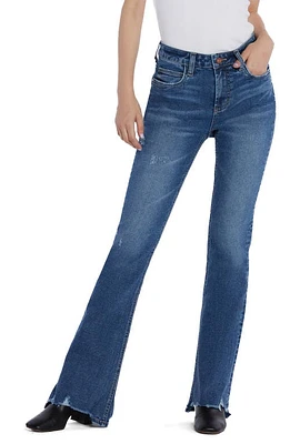 HINT OF BLU Distressed High Waist Flare Jeans Blue at Nordstrom,