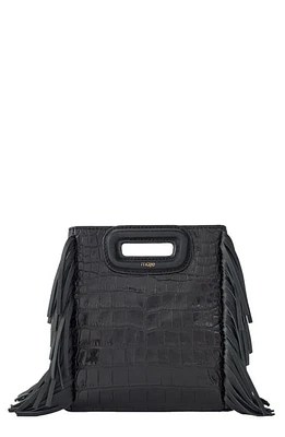 maje Mini M Croc Embossed Leather Crossbody Bag in Black at Nordstrom