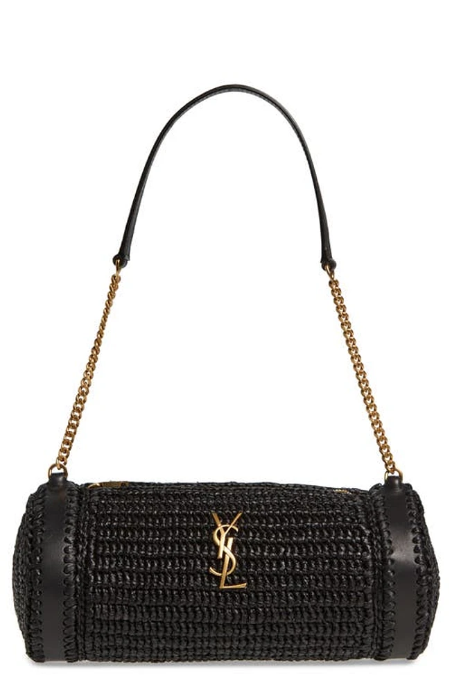 Saint Laurent Small Sade Raffia Tube Bag in Noir at Nordstrom