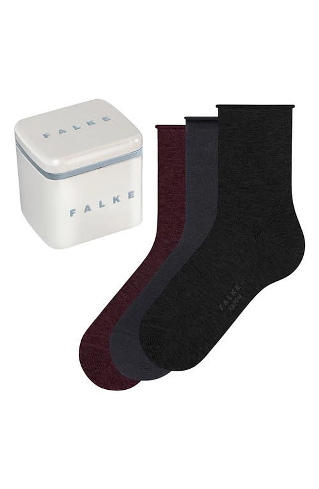 Falke Happy Assorted 3-Pack Crew Socks Gift Box Black/Dark Navy/Barolo at Nordstrom,