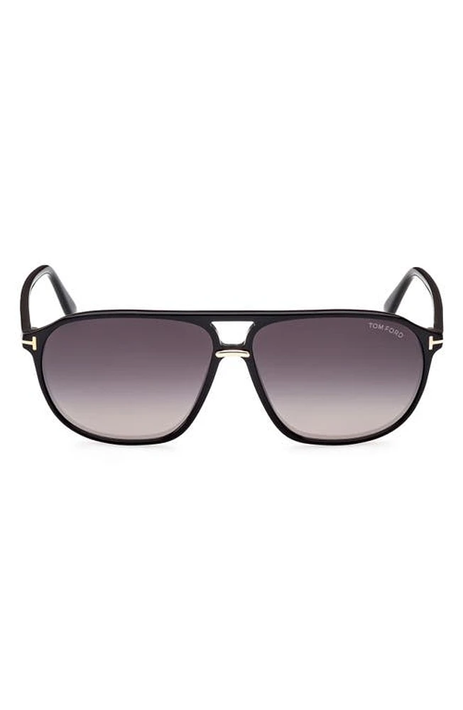 TOM FORD Bruce 61mm Navigator Sunglasses in Shiny Black /Smoke at Nordstrom