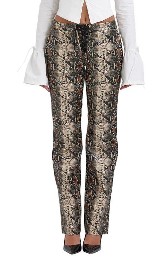 HOUSE OF CB Sernia Lace-Up Faux Leather Trousers Animal Print at Nordstrom,