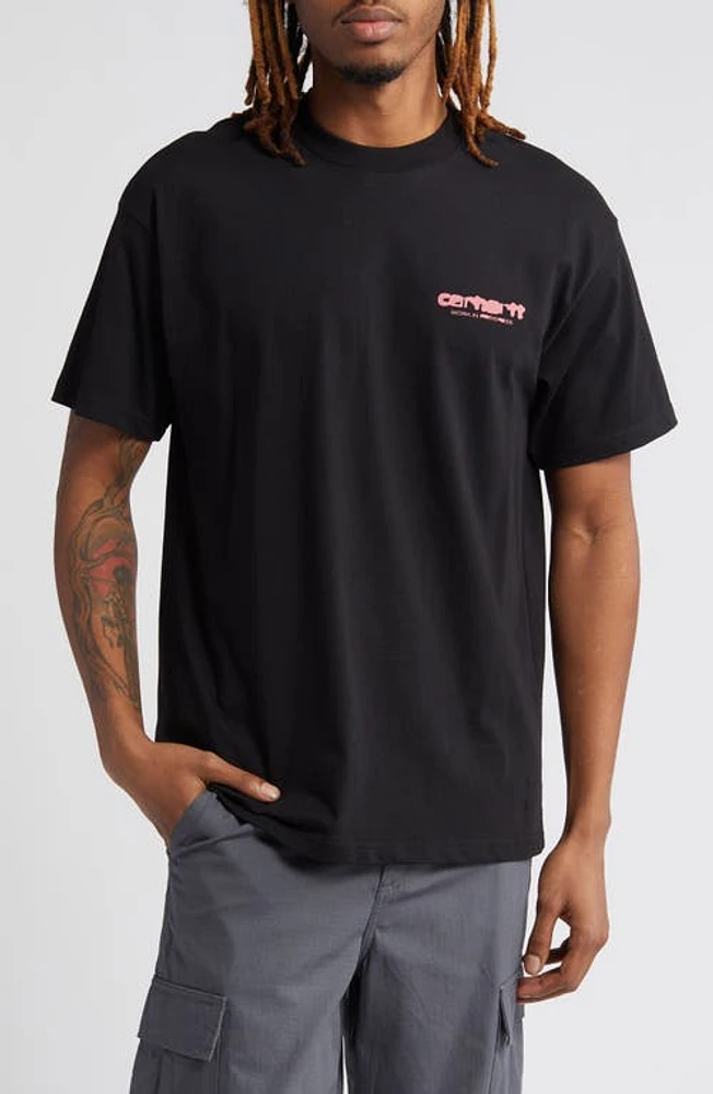 Carhartt Work Progress Ink Bleed Organic Cotton Graphic T-Shirt Black /Pink at Nordstrom,