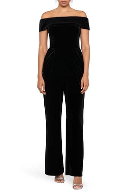 Xscape Evenings Off the Shoulder Velvet Jumpsuit in Black at Nordstrom, Size 6