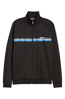 BOSS Authentic Chest Stripe Zip-Up Cotton Jacket Black at Nordstrom,