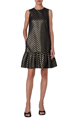 Akris punto Metallic Dot Jacquard Ruffle Hem Dress Gold-Black at Nordstrom,