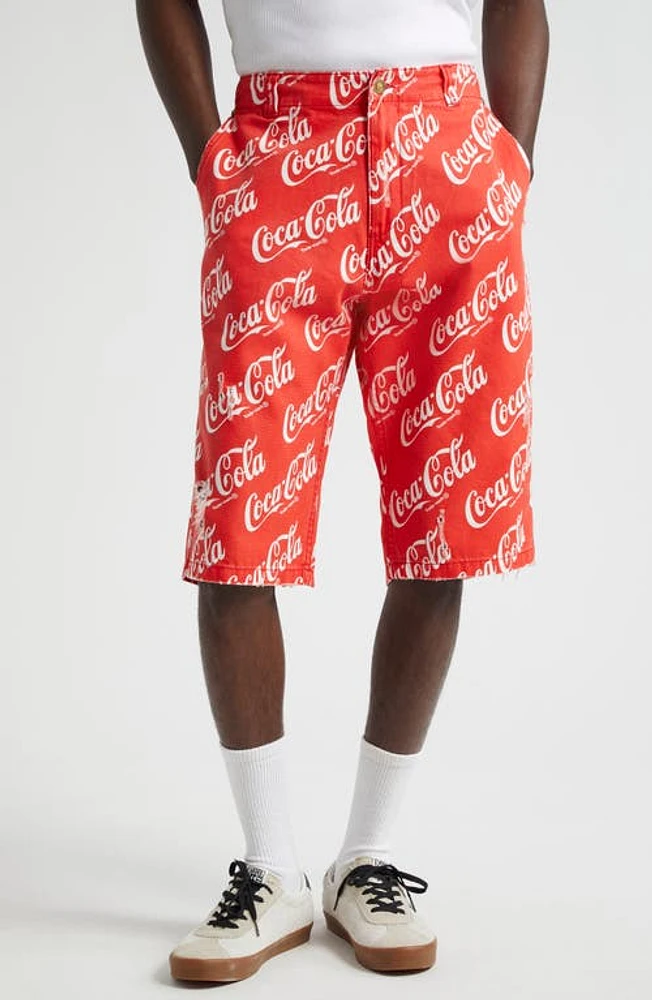 ERL x Coca-Cola Ripped Canvas Bermuda Shorts Coca Cola at Nordstrom,