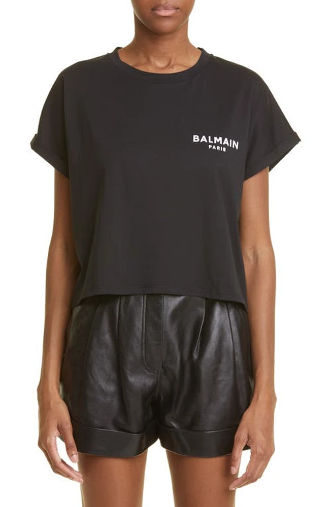 Balmain Flocked Logo Crop T-Shirt at Nordstrom,