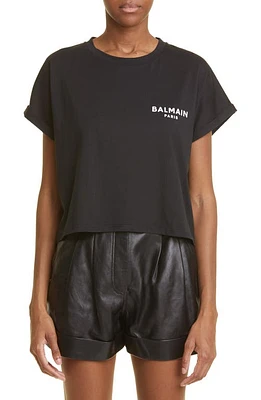 Balmain Flocked Logo Crop T-Shirt at Nordstrom,