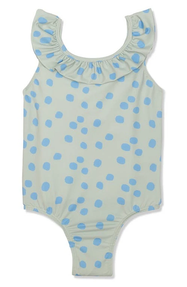 Mon Coeur Kids' Dot One-Piece Swimsuit Sea Foam/Della Blue at Nordstrom,