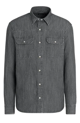 ZEGNA Cotton & Linen Chambray Snap-Up Shirt Grey at Nordstrom,