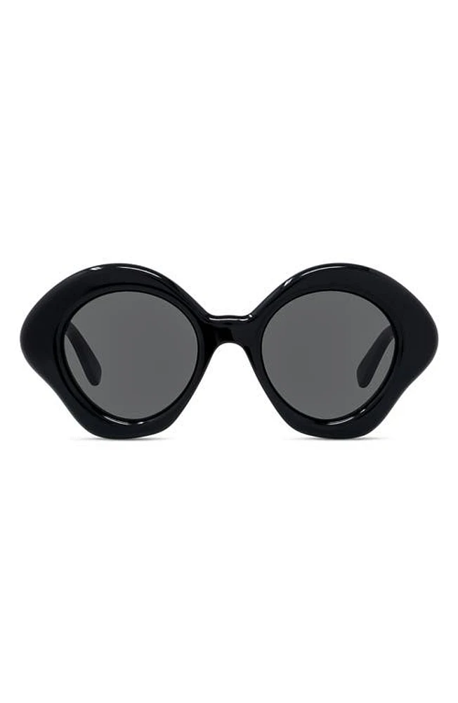 Loewe Curvy 49mm Small Geometric Sunglasses in Shiny Black /Smoke at Nordstrom