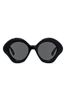 Loewe Curvy 49mm Small Geometric Sunglasses in Shiny Black /Smoke at Nordstrom