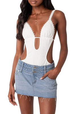 EDIKTED Textured Cutout Open Back Bodysuit White at Nordstrom,