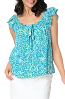 GIBSONLOOK Tie Neck Flutter Sleeve Top Pretty Meadow Blue Floral at Nordstrom,