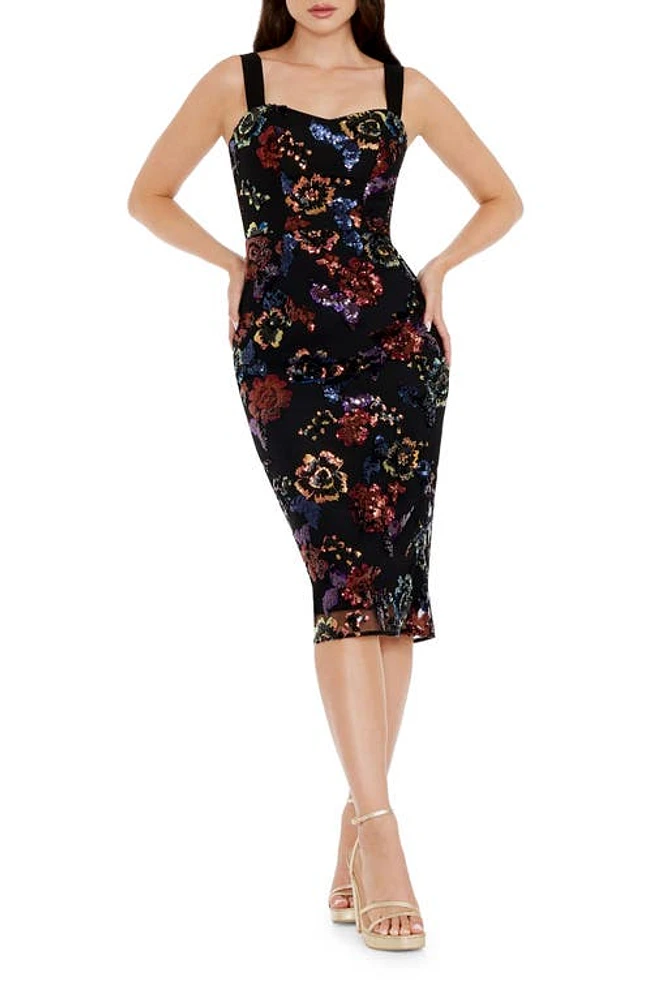 Dress the Population Nicole Sequin Floral Sheath Black Multi at Nordstrom,