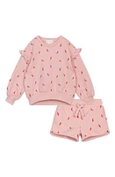 MILES THE LABEL Hot Pepper French Terry Sweatshirt & Shorts Set Light Pink at Nordstrom,