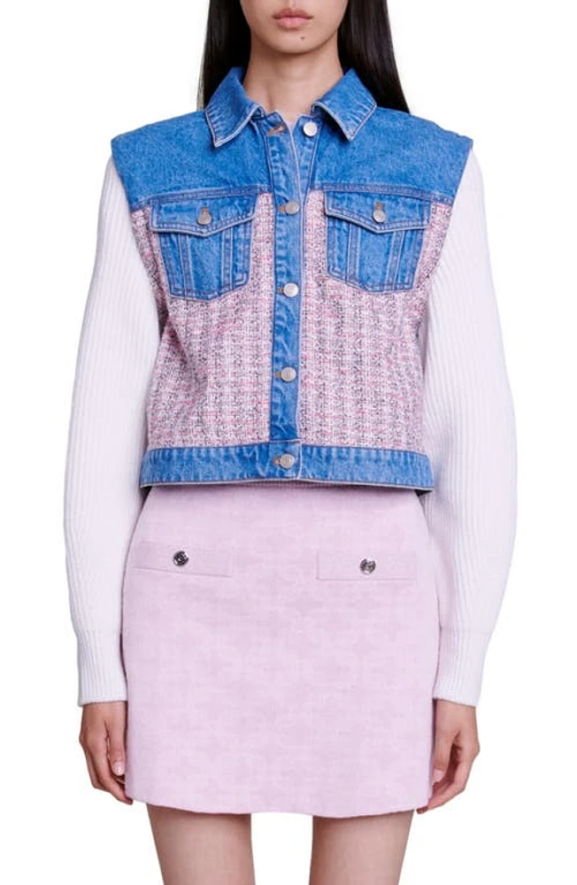 maje Batri Mixed Media Jacket Pink/Ecru at Nordstrom,