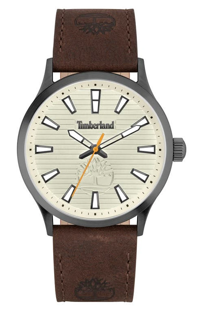 Timberland Trumbull Leather Strap Watch, 45mm in Brown Dark at Nordstrom