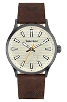 Timberland Trumbull Leather Strap Watch, 45mm in Brown Dark at Nordstrom