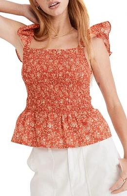 Madewell Lucie Floral Smocked Peplum Top in Fresh Chili at Nordstrom, Size 8