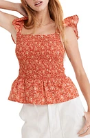 Madewell Lucie Floral Smocked Peplum Top in Fresh Chili at Nordstrom, Size 8