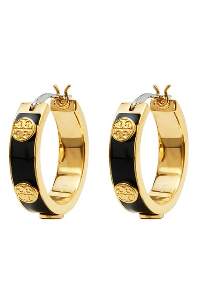 Tory Burch Miller Logo Hoop Earrings in Tory Gold /Black at Nordstrom